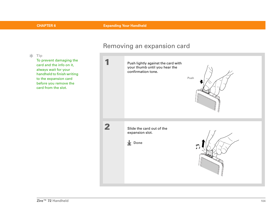 Removing an expansion card | Palm Zire 72 User Manual | Page 126 / 706