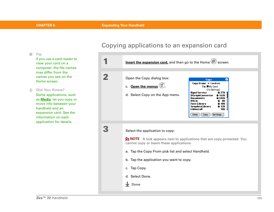 Copying applications to an expansion card | Palm Zire 72 User Manual | Page 131 / 706