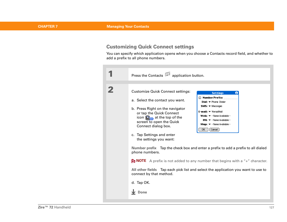 Customizing quick connect settings | Palm Zire 72 User Manual | Page 149 / 706