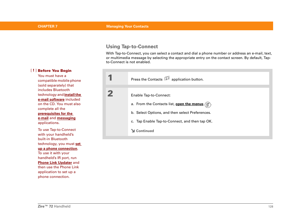 Using tap-to-connect | Palm Zire 72 User Manual | Page 150 / 706