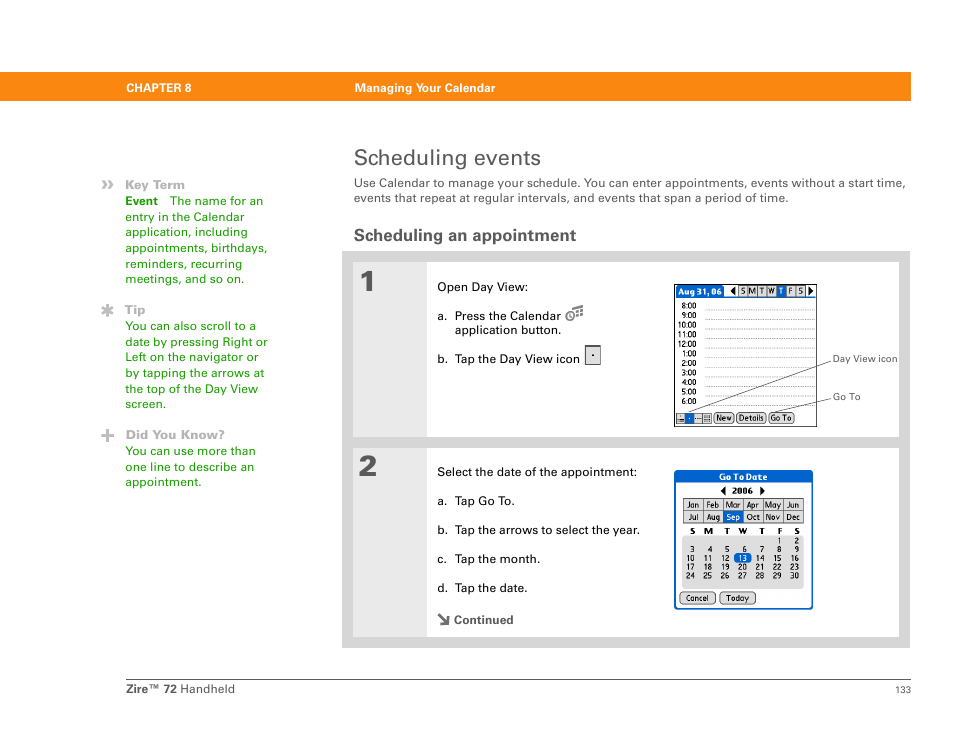 Scheduling events, Scheduling an appointment | Palm Zire 72 User Manual | Page 155 / 706