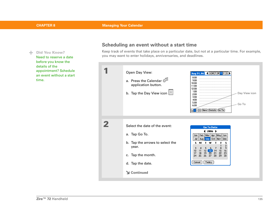 Scheduling an event without a start time | Palm Zire 72 User Manual | Page 157 / 706