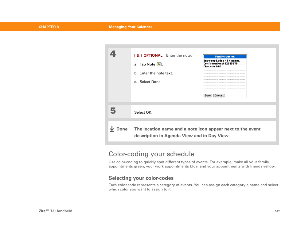 Color-coding your schedule, Selecting your color-codes | Palm Zire 72 User Manual | Page 164 / 706