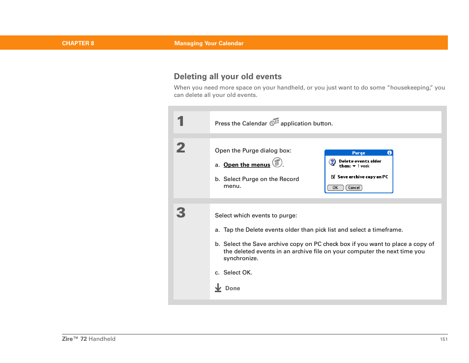 Deleting all your old events | Palm Zire 72 User Manual | Page 173 / 706