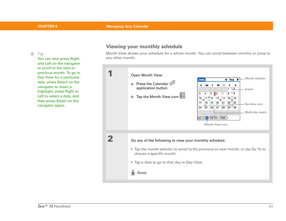 Viewing your monthly schedule | Palm Zire 72 User Manual | Page 179 / 706