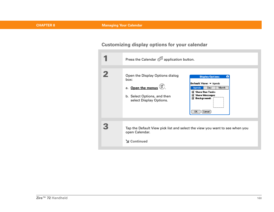 Customizing display options for your calendar | Palm Zire 72 User Manual | Page 182 / 706