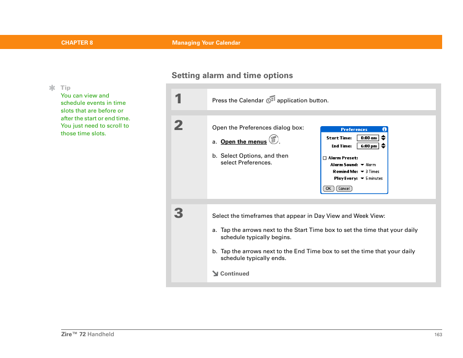 Setting alarm and time options | Palm Zire 72 User Manual | Page 185 / 706