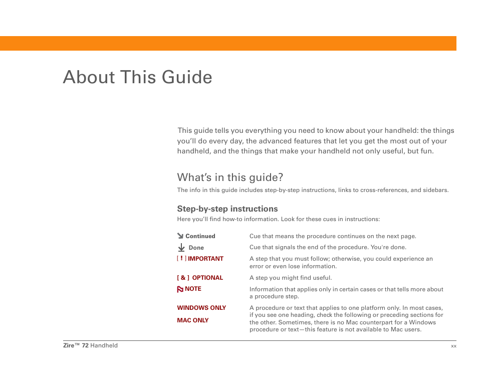 About this guide, What’s in this guide, Step-by-step instructions | Palm Zire 72 User Manual | Page 20 / 706