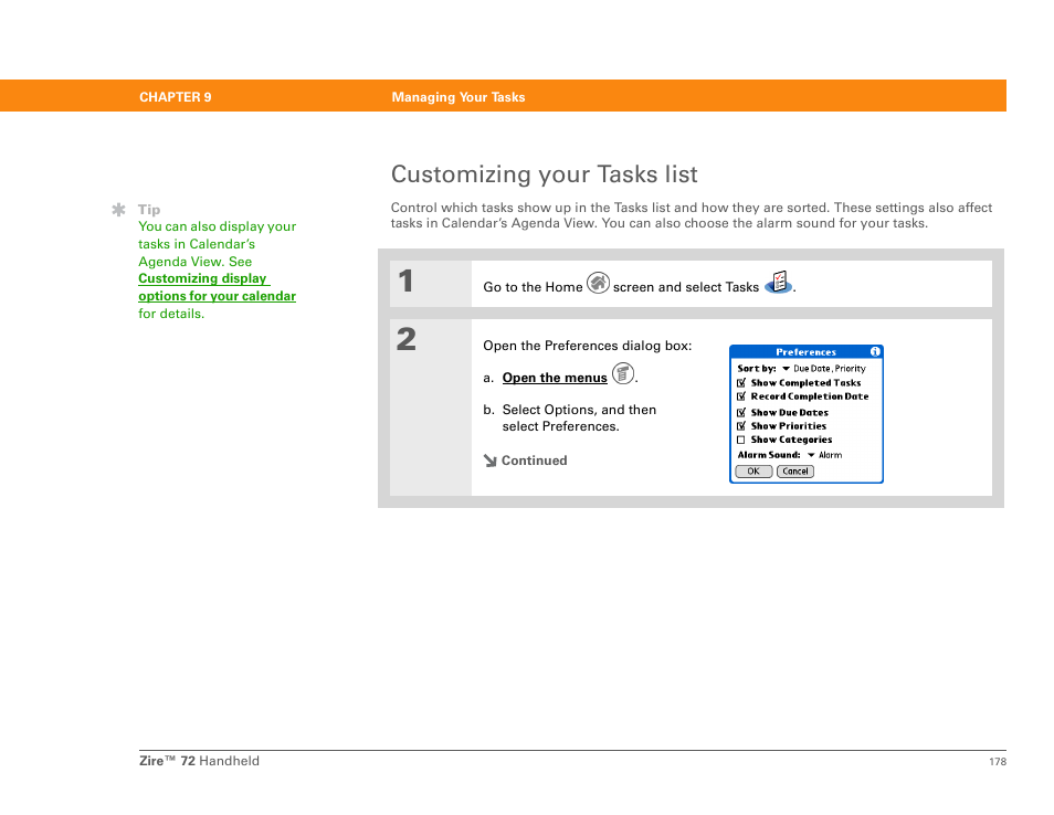 Customizing your tasks list | Palm Zire 72 User Manual | Page 200 / 706