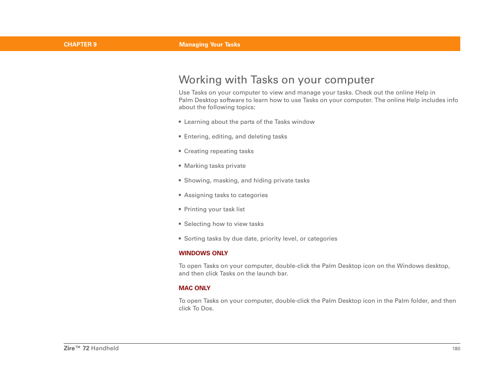 Working with tasks on your computer | Palm Zire 72 User Manual | Page 202 / 706