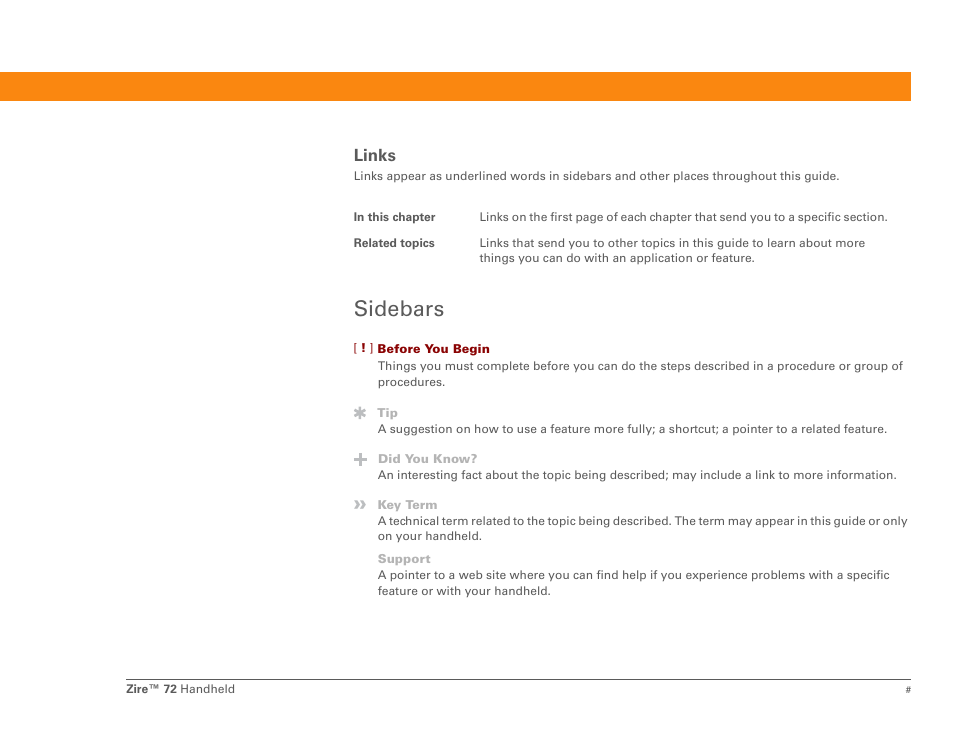 Links, Sidebars | Palm Zire 72 User Manual | Page 21 / 706