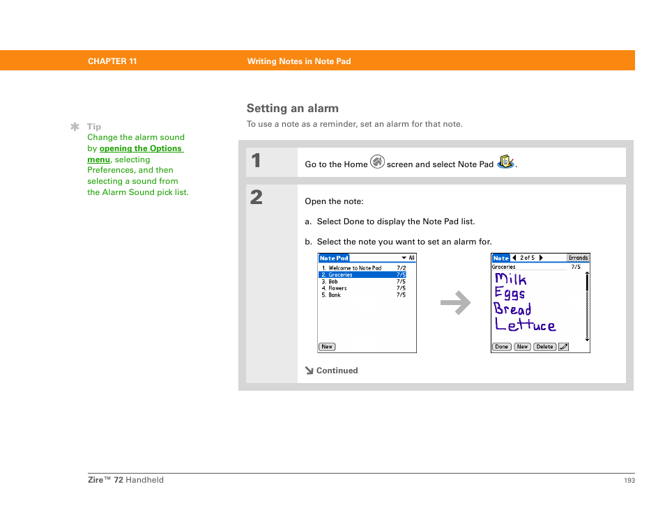 Setting an alarm | Palm Zire 72 User Manual | Page 215 / 706