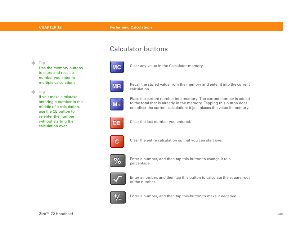 Calculator buttons | Palm Zire 72 User Manual | Page 222 / 706