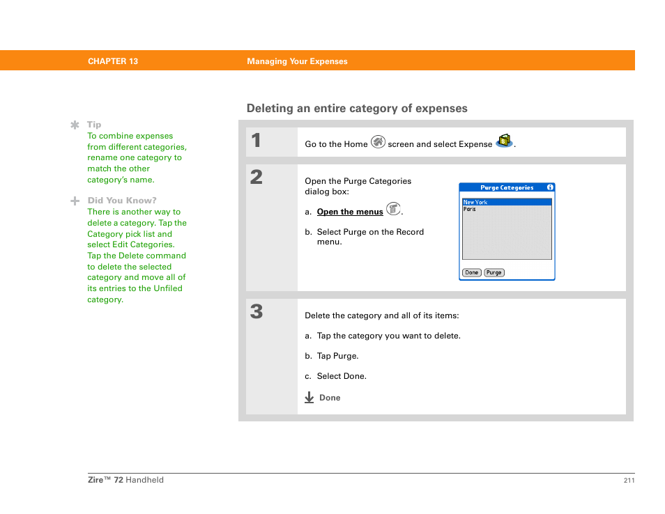 Deleting an entire category of expenses | Palm Zire 72 User Manual | Page 233 / 706