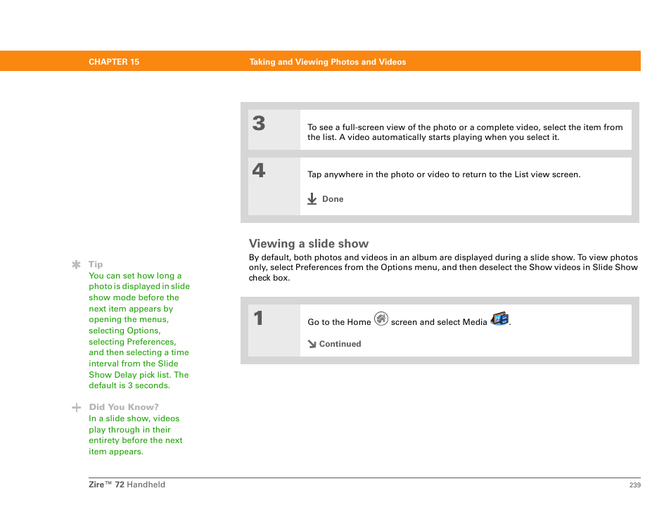 Viewing a slide show | Palm Zire 72 User Manual | Page 261 / 706