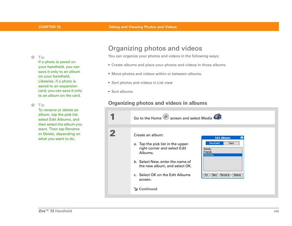 Organizing photos and videos, Organizing photos and videos in albums | Palm Zire 72 User Manual | Page 268 / 706