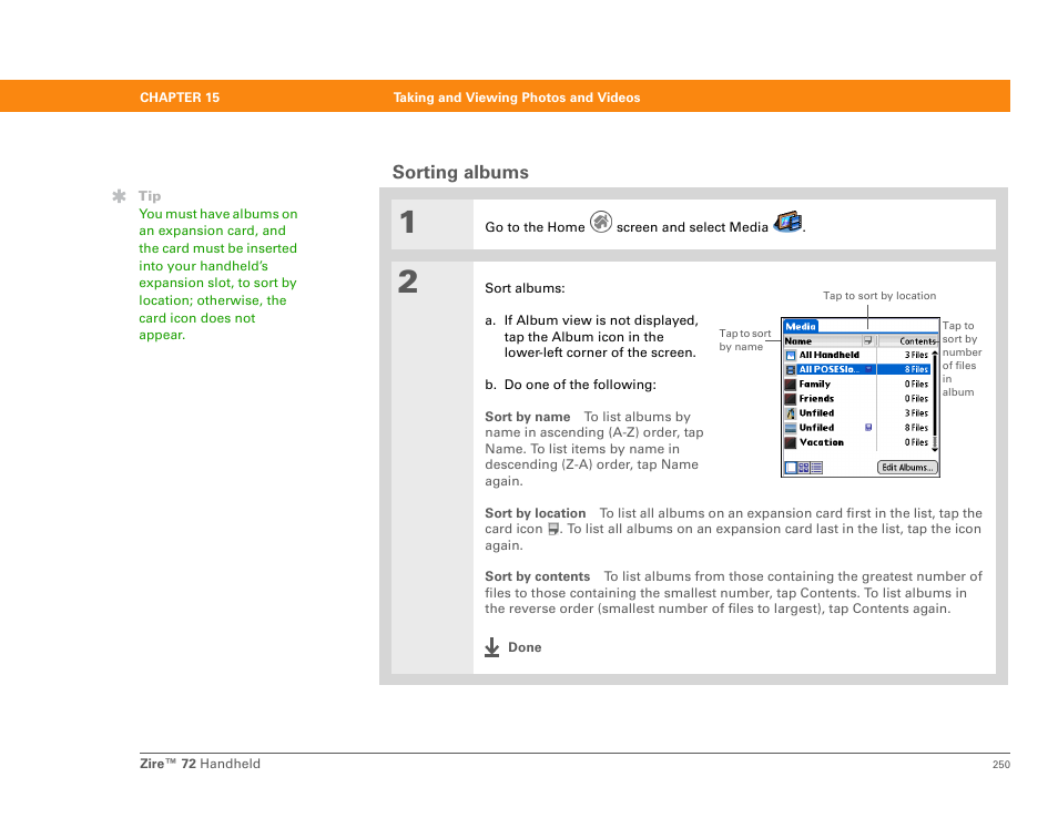 Sorting albums | Palm Zire 72 User Manual | Page 272 / 706