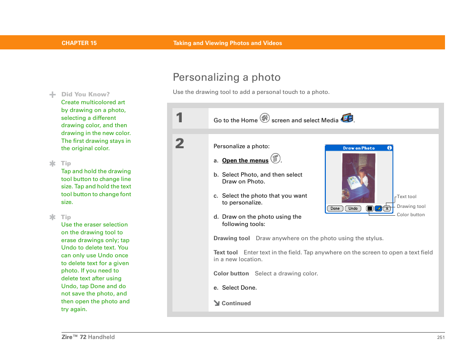 Personalizing a photo | Palm Zire 72 User Manual | Page 273 / 706