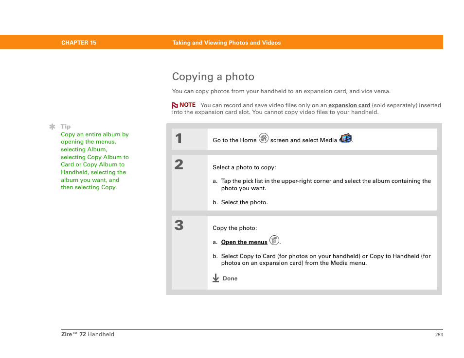 Copying a photo | Palm Zire 72 User Manual | Page 275 / 706