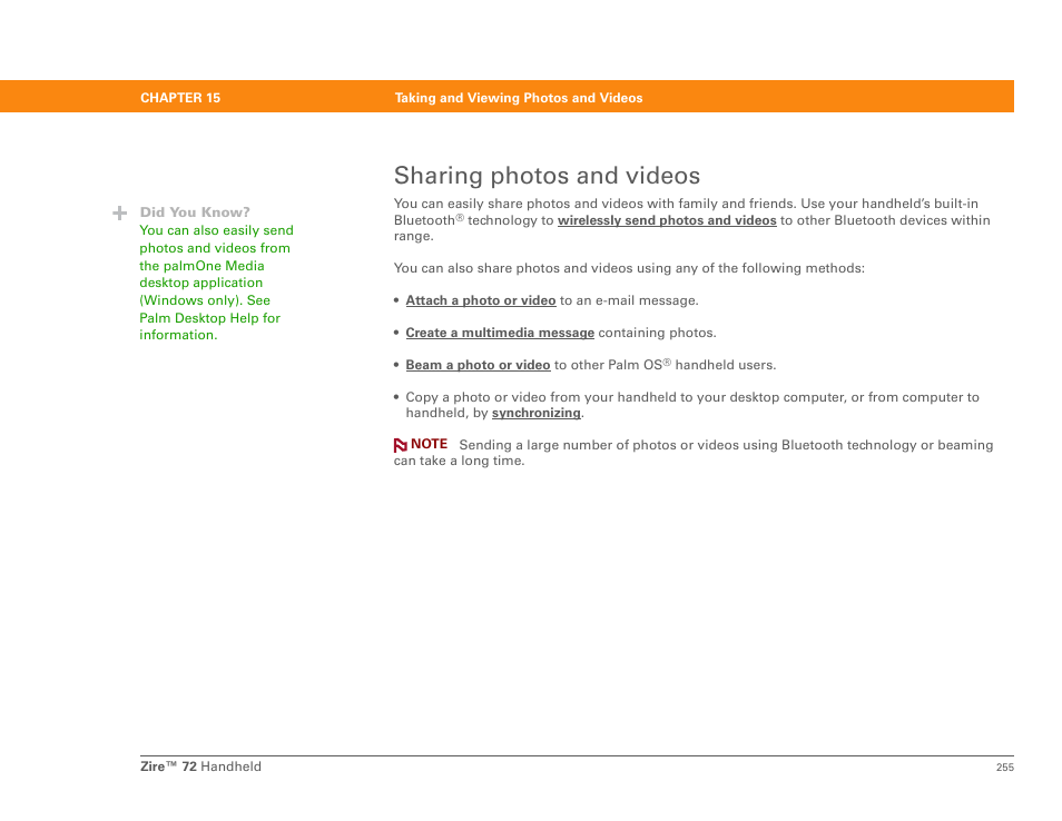 Sharing photos and videos | Palm Zire 72 User Manual | Page 277 / 706