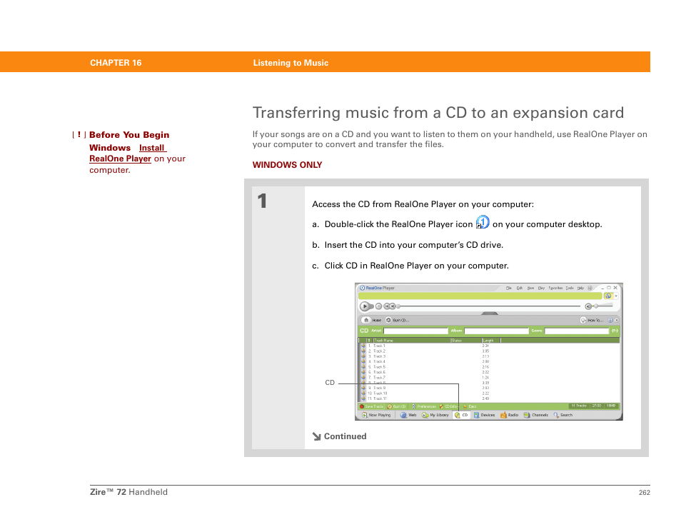 Transferring music from a cd to an expansion card | Palm Zire 72 User Manual | Page 284 / 706