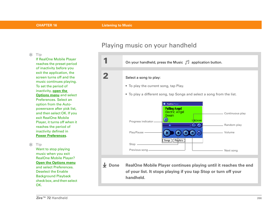 Playing music on your handheld | Palm Zire 72 User Manual | Page 288 / 706