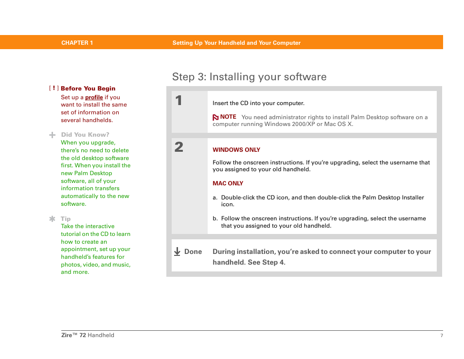 Step 3: installing your software | Palm Zire 72 User Manual | Page 29 / 706