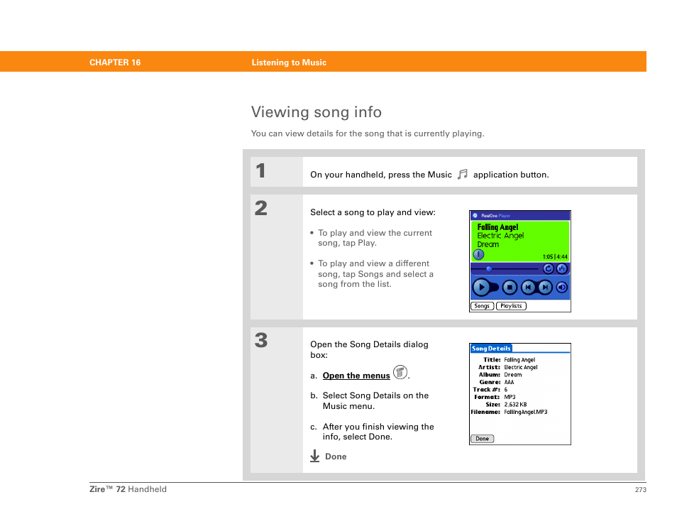 Viewing song info | Palm Zire 72 User Manual | Page 295 / 706