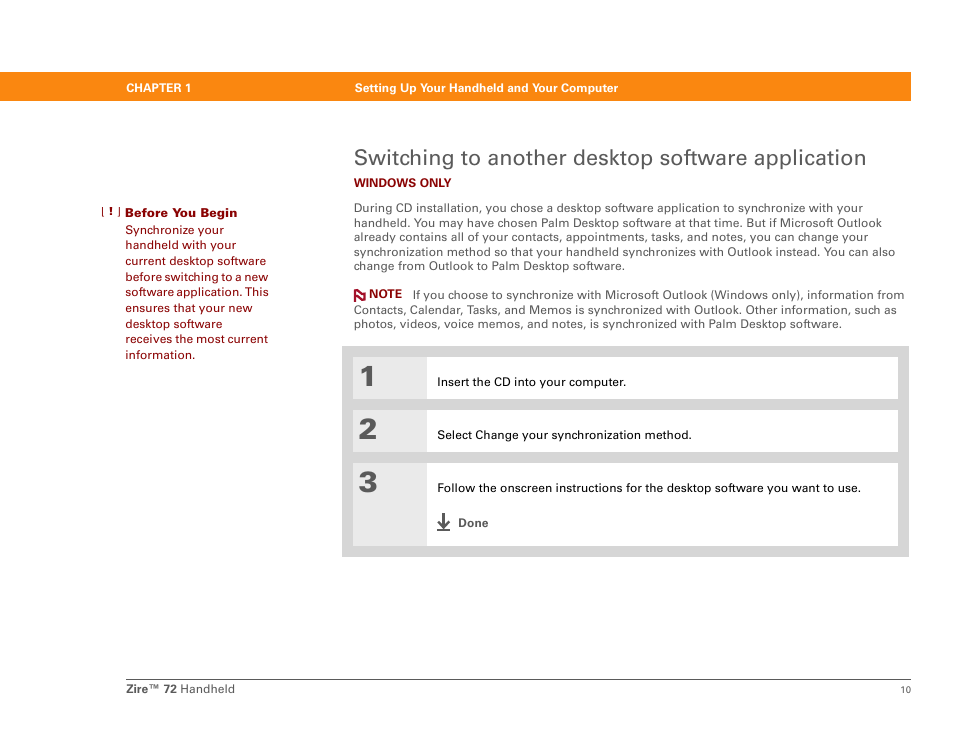 Switching to another desktop software application | Palm Zire 72 User Manual | Page 32 / 706