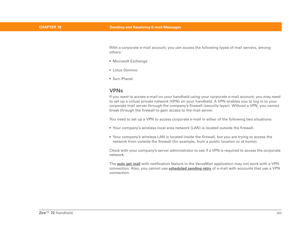 Vpns, Virtual private network (vp | Palm Zire 72 User Manual | Page 324 / 706