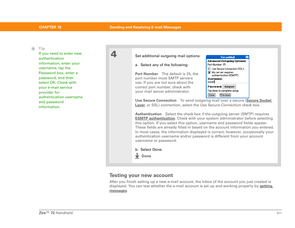 Testing your new account | Palm Zire 72 User Manual | Page 333 / 706