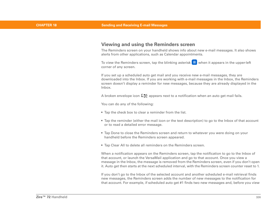 Viewing and using the reminders screen | Palm Zire 72 User Manual | Page 348 / 706