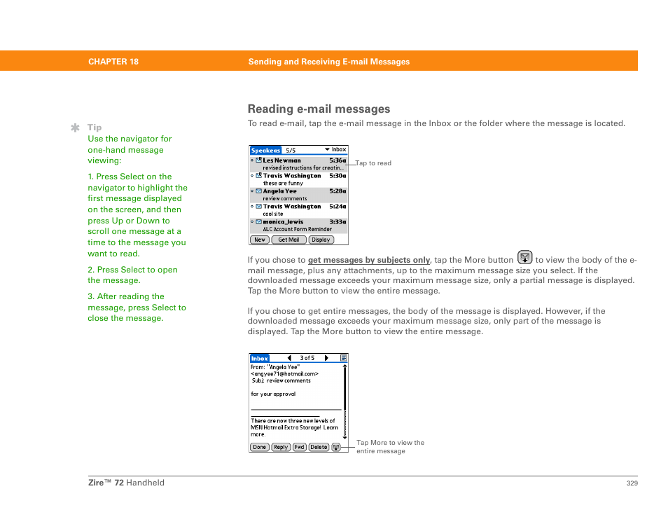 Reading e-mail messages | Palm Zire 72 User Manual | Page 351 / 706