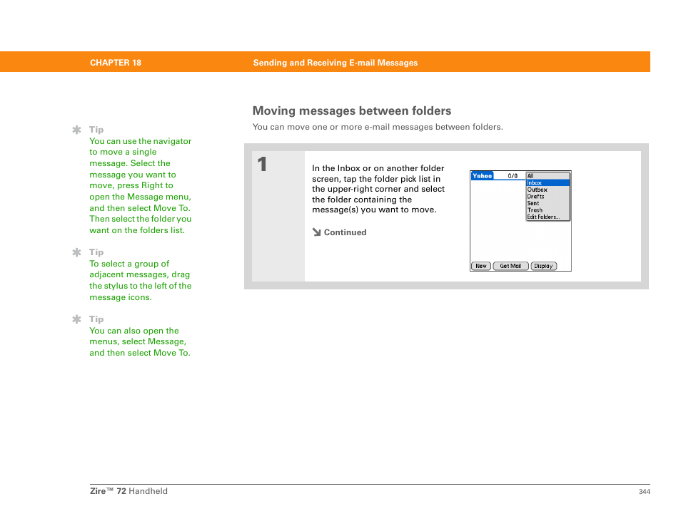 Moving messages between folders | Palm Zire 72 User Manual | Page 366 / 706