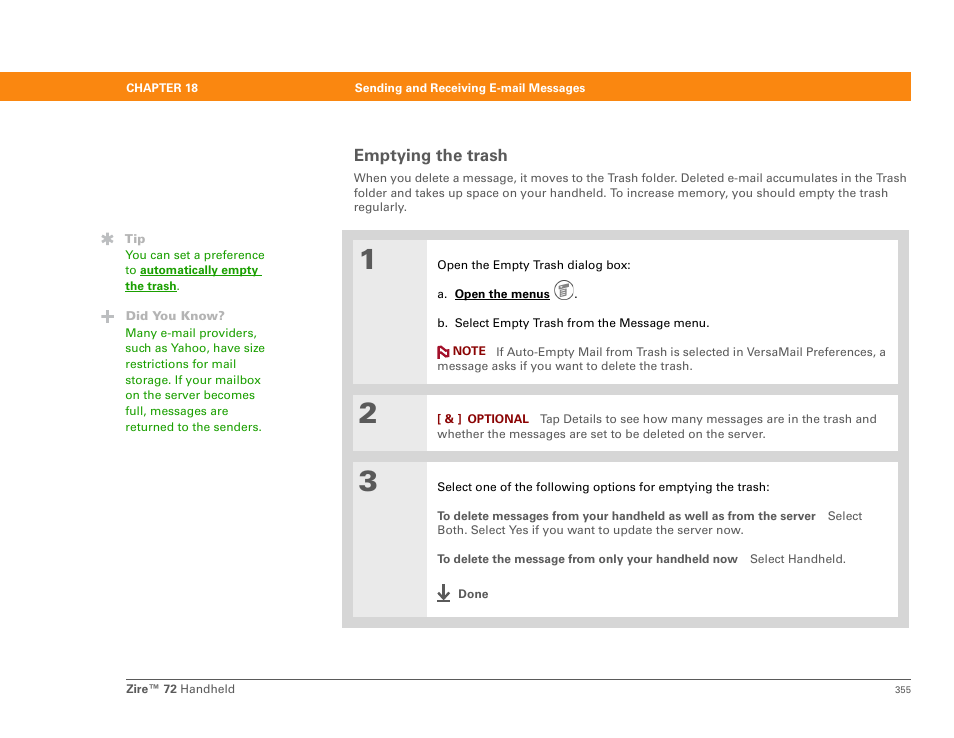 Emptying the trash | Palm Zire 72 User Manual | Page 377 / 706