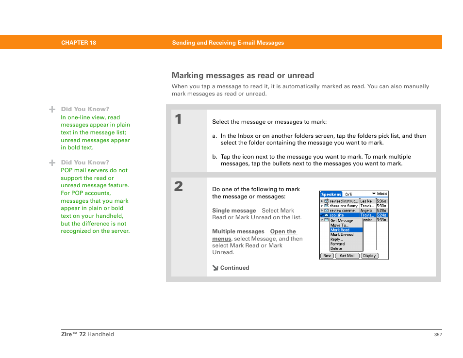 Marking messages as read or unread | Palm Zire 72 User Manual | Page 379 / 706