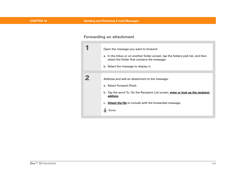 Forwarding an attachment | Palm Zire 72 User Manual | Page 392 / 706