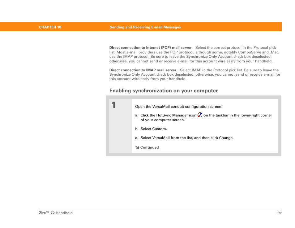 Enabling synchronization on your computer | Palm Zire 72 User Manual | Page 394 / 706