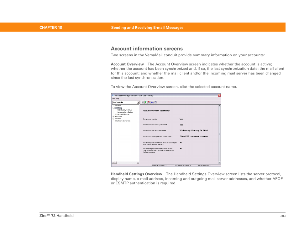 Account information screens | Palm Zire 72 User Manual | Page 405 / 706