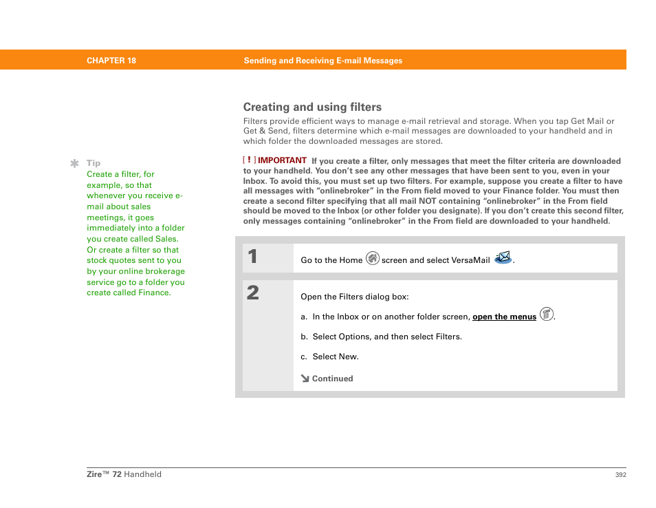 Creating and using filters, Filter criteria | Palm Zire 72 User Manual | Page 414 / 706