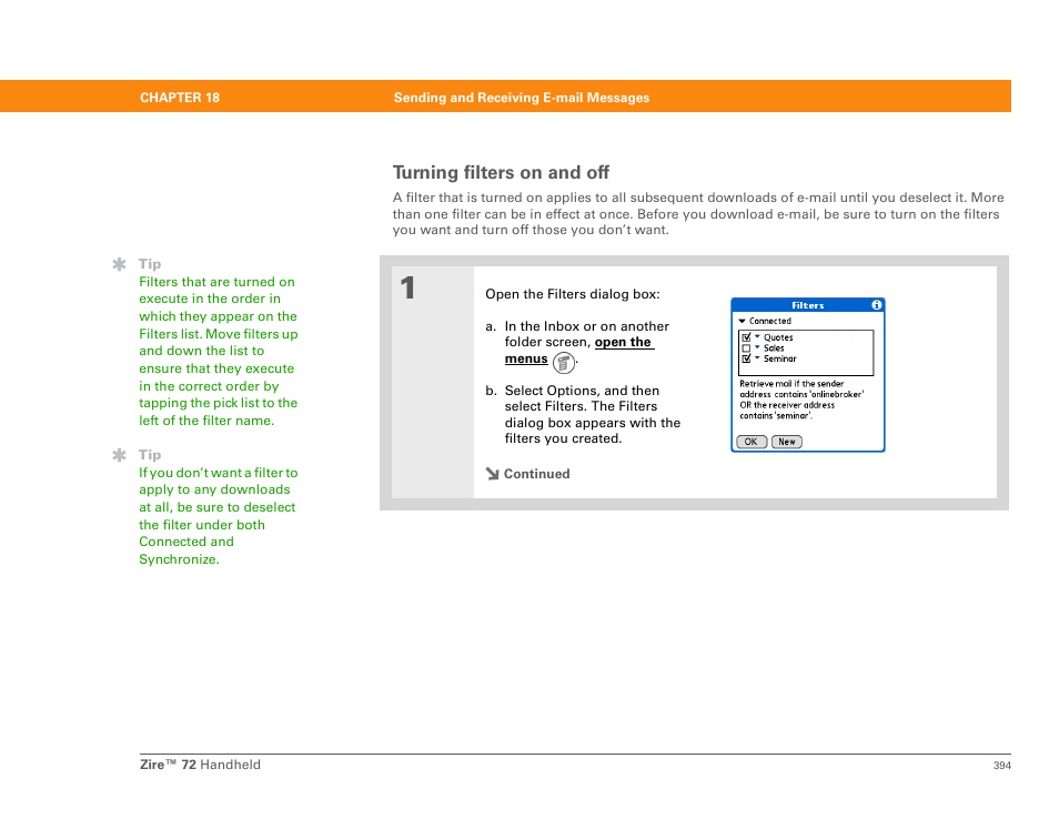 Turning filters on and off | Palm Zire 72 User Manual | Page 416 / 706