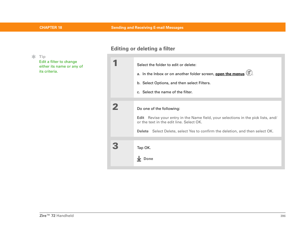 Editing or deleting a filter | Palm Zire 72 User Manual | Page 418 / 706