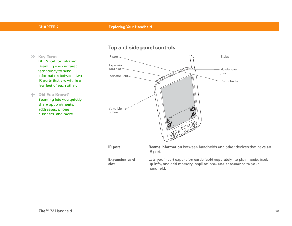 Top and side panel controls | Palm Zire 72 User Manual | Page 42 / 706