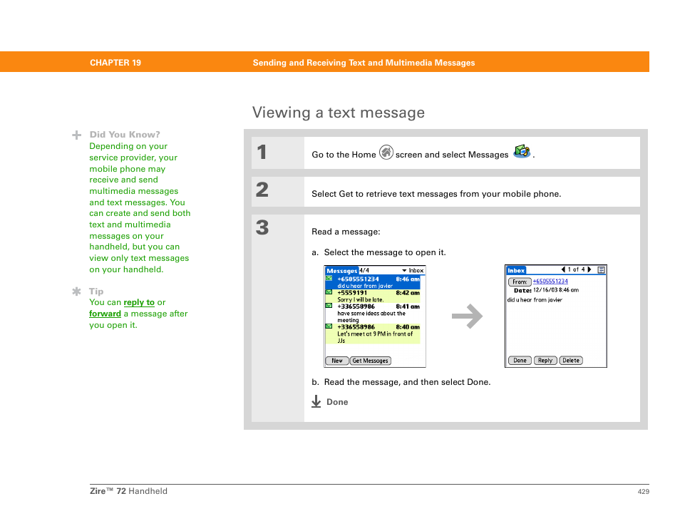 Viewing a text message | Palm Zire 72 User Manual | Page 451 / 706