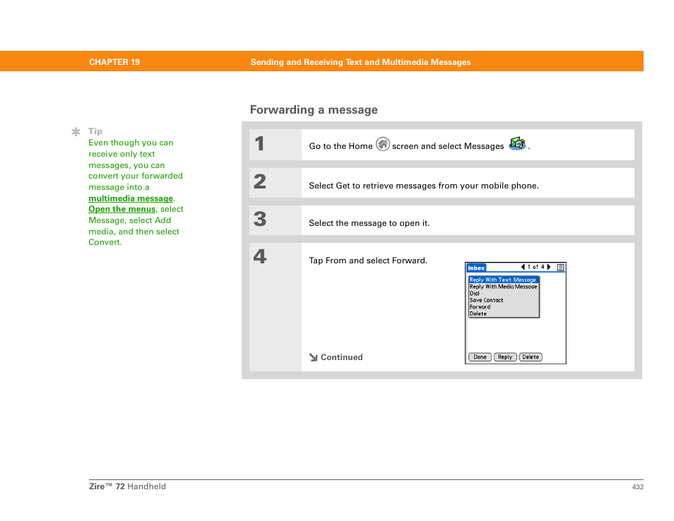 Forwarding a message | Palm Zire 72 User Manual | Page 454 / 706