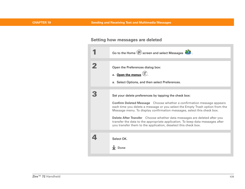 Setting how messages are deleted | Palm Zire 72 User Manual | Page 460 / 706