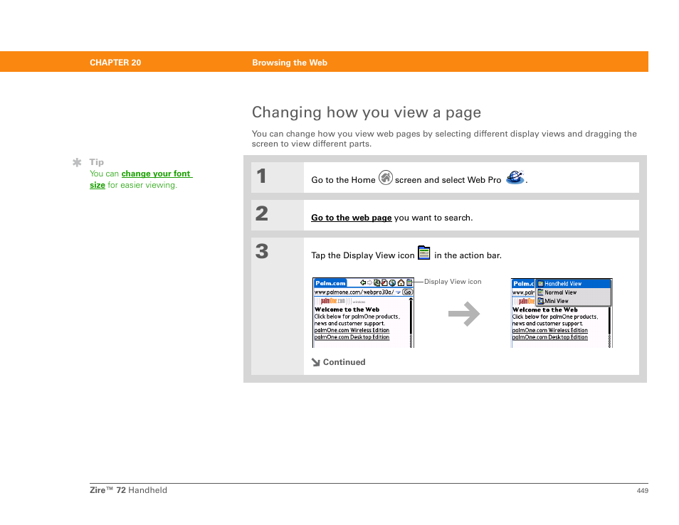 Changing how you view a page | Palm Zire 72 User Manual | Page 471 / 706