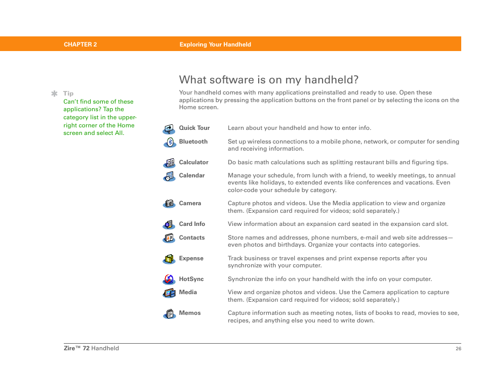 What software is on my handheld | Palm Zire 72 User Manual | Page 48 / 706