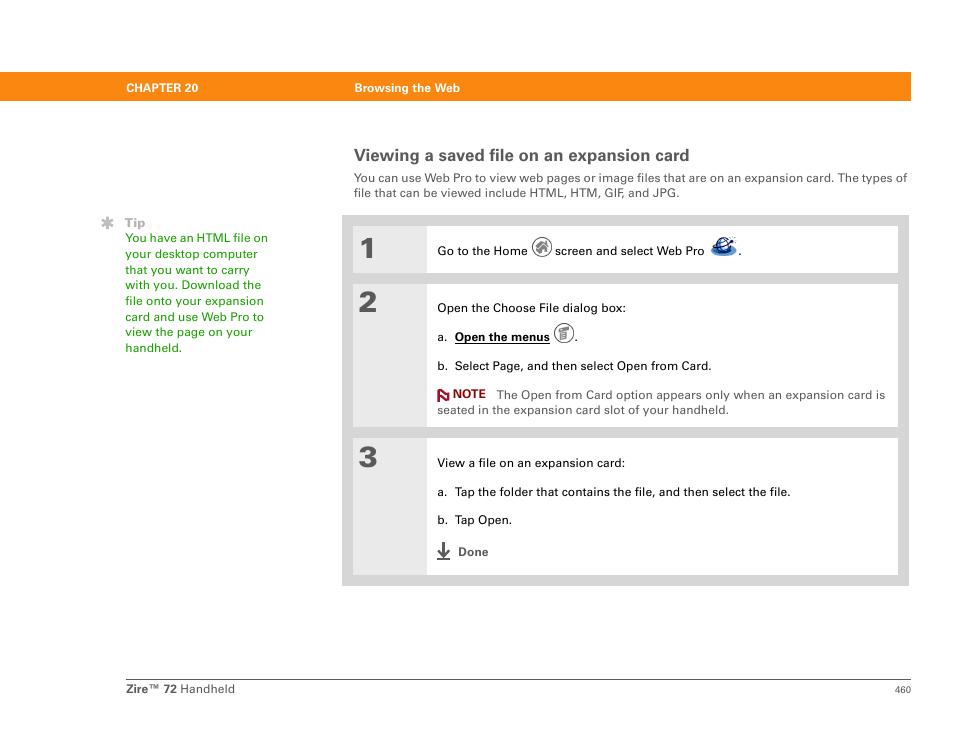 Viewing a saved file on an expansion card | Palm Zire 72 User Manual | Page 482 / 706