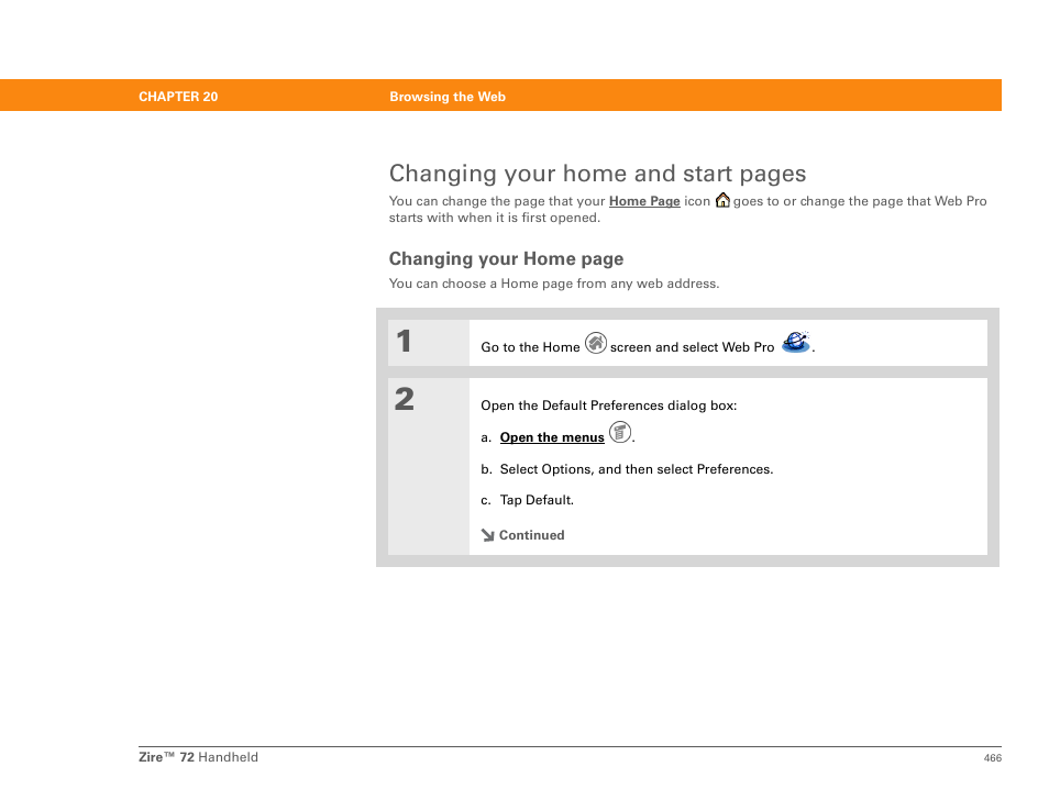 Changing your home and start pages | Palm Zire 72 User Manual | Page 488 / 706